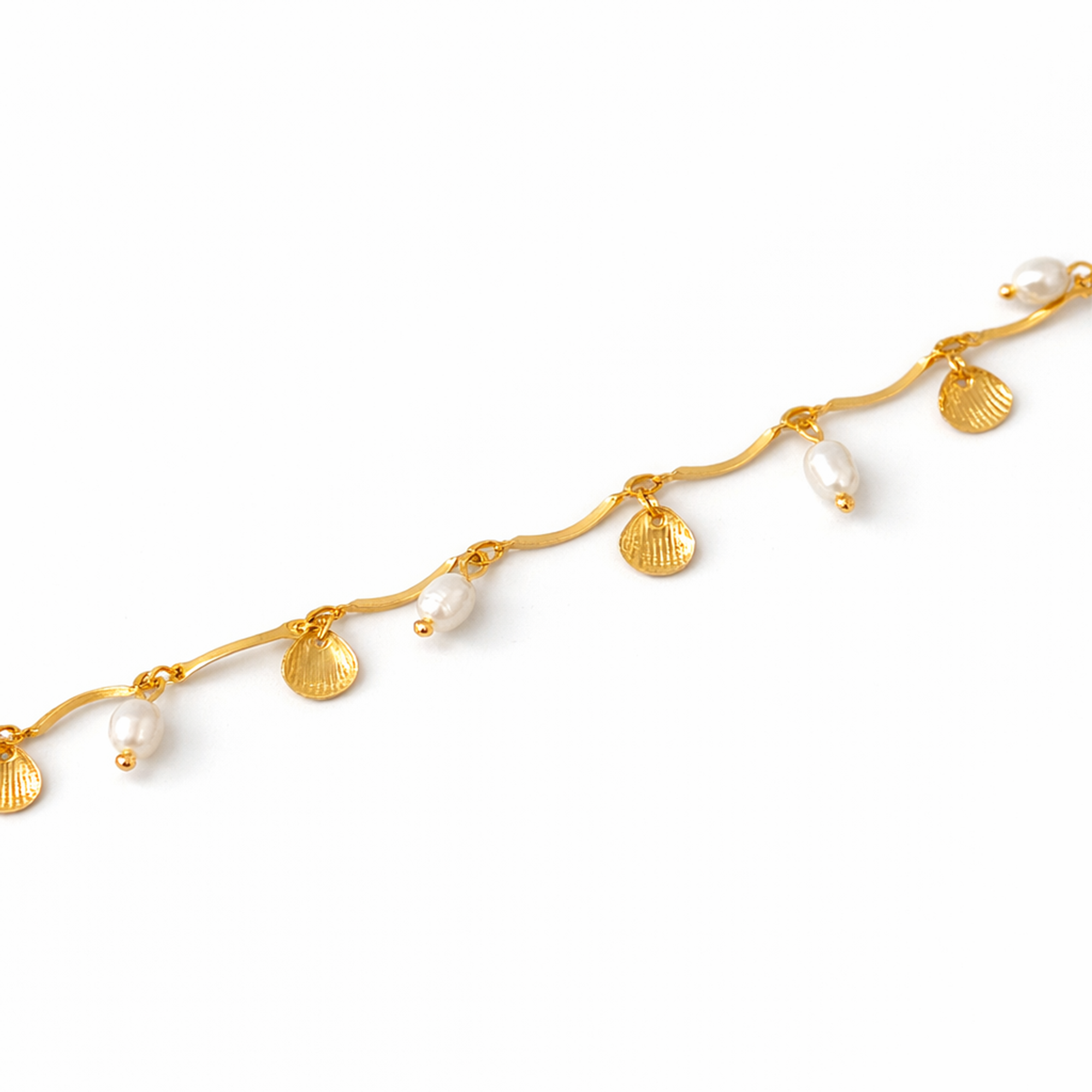 18k Gold Shell & Pearl Charm Necklace