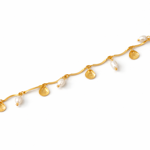 18k Gold Shell & Pearl Charm Necklace