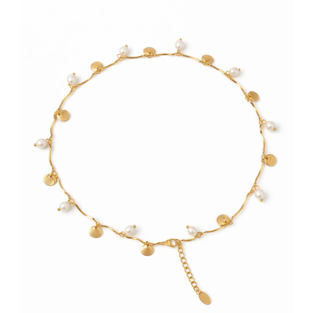 18k Gold Shell & Pearl Charm Necklace