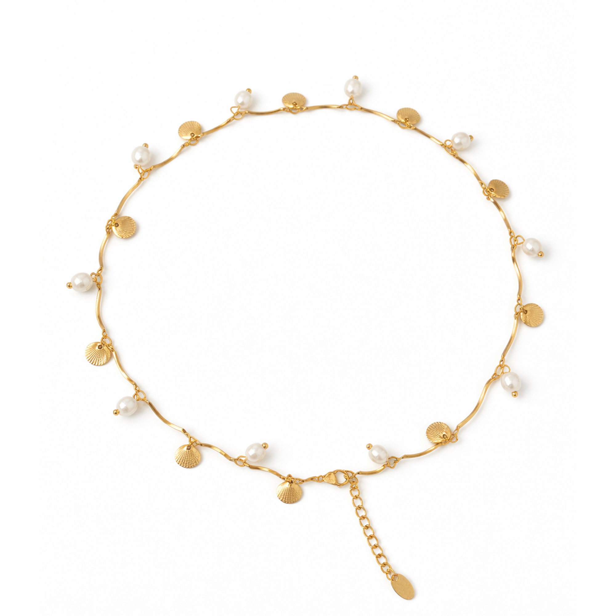 18k Gold Shell & Pearl Charm Necklace