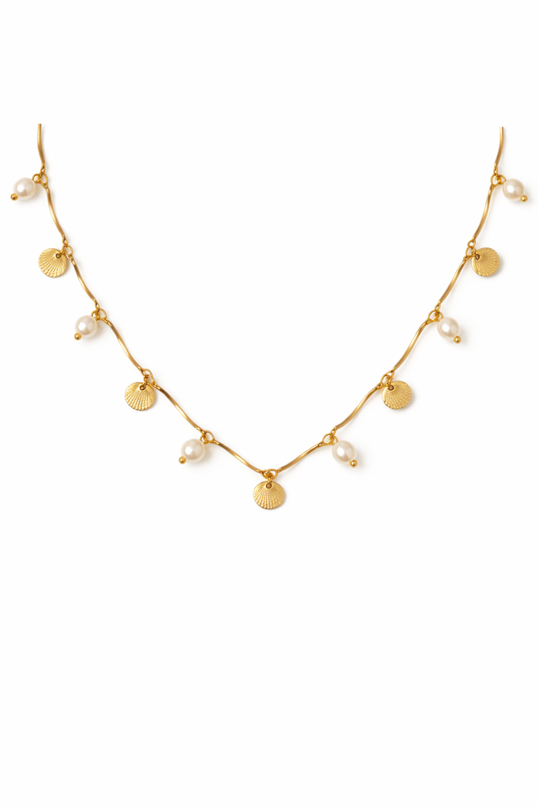 18k Gold Shell & Pearl Charm Necklace